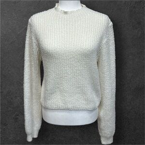 ZARA Chenille  SWEATER Ecru White Long Sleeves  Sz Large